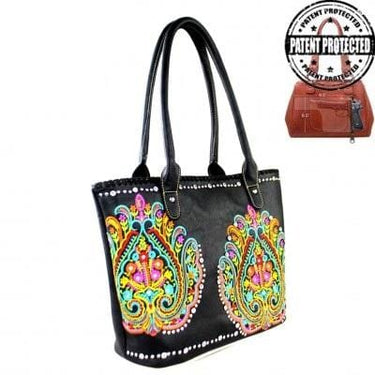 Montana West Handgun Purses Montana West® Multi Color Concealed Carry Purse Embroidered Collection Firearm Handbag BLACK